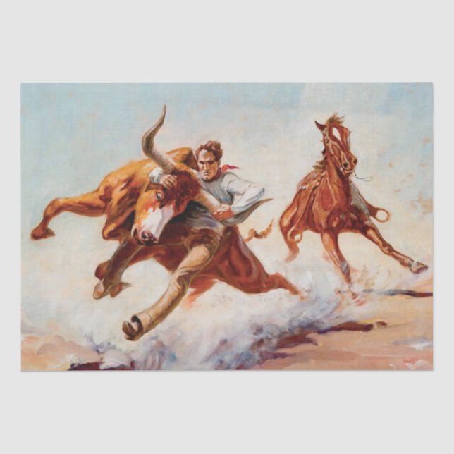 Papel De Seda Arte Western “Bull Dogger” por Will James (Frente )