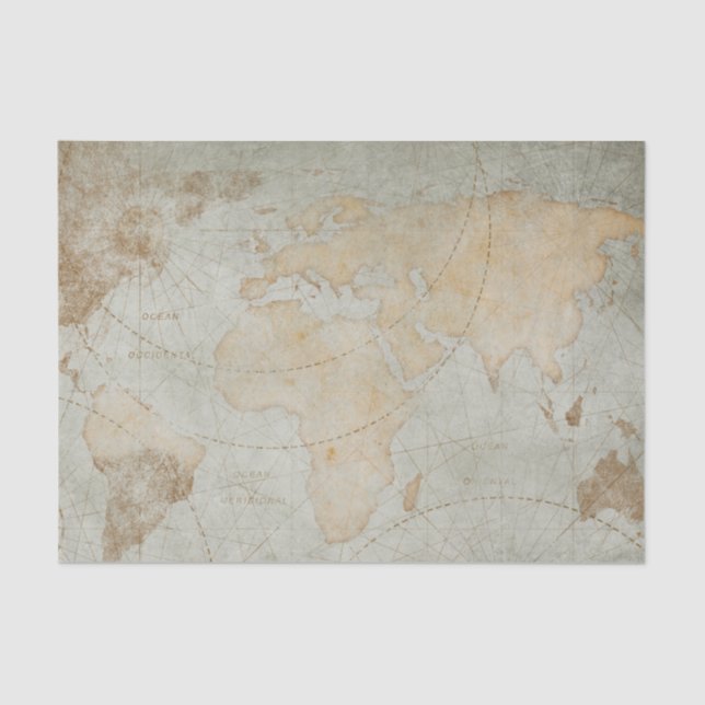 Papel De Seda Artesanato Azul de Decoupage do Mapa do Mundo Vint (Frente )