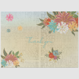 Papel De Seda Artesanato Botânico Vintage Floral Antique Script