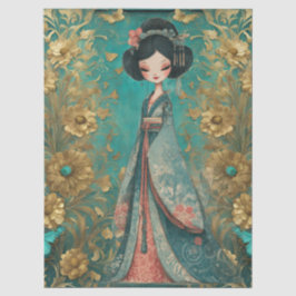 Papel De Seda Artesanato Teal Floral Geisha chique