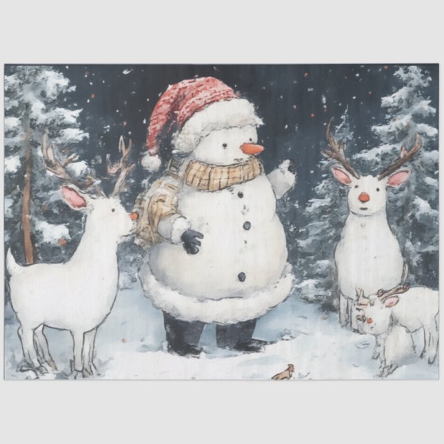 Papel De Seda Artisitc Snowman Forest Illustration Natal (Frente )