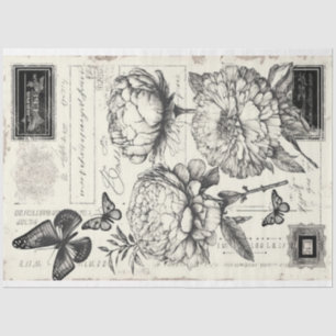 Papel De Seda Artista Black White Large Vintage Peony Decoupage