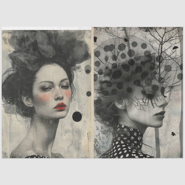 Papel De Seda Artistas Misturam Mídia Negra Creme Branco Grandes (Frente )