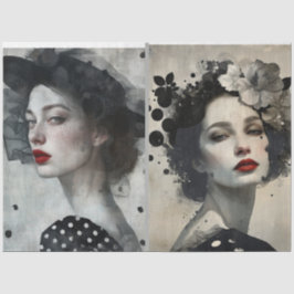 Papel De Seda Artistas Misturam Mídia Preto-Branco Rostos Grande