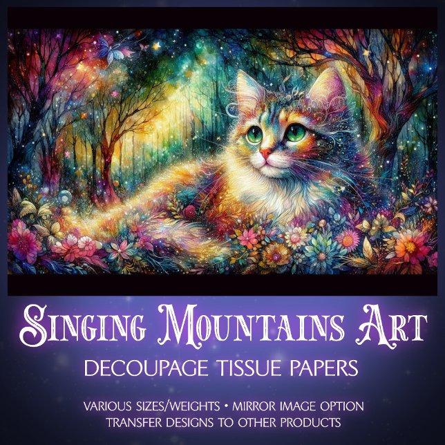 Papel De Seda  Artistic Floral Woodland Boho Cat Decoupage  (Criador carregado)