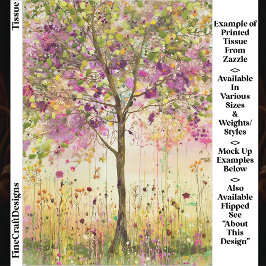 Papel De Seda Árvore com Acentos de Bordados Florais Decoupage E