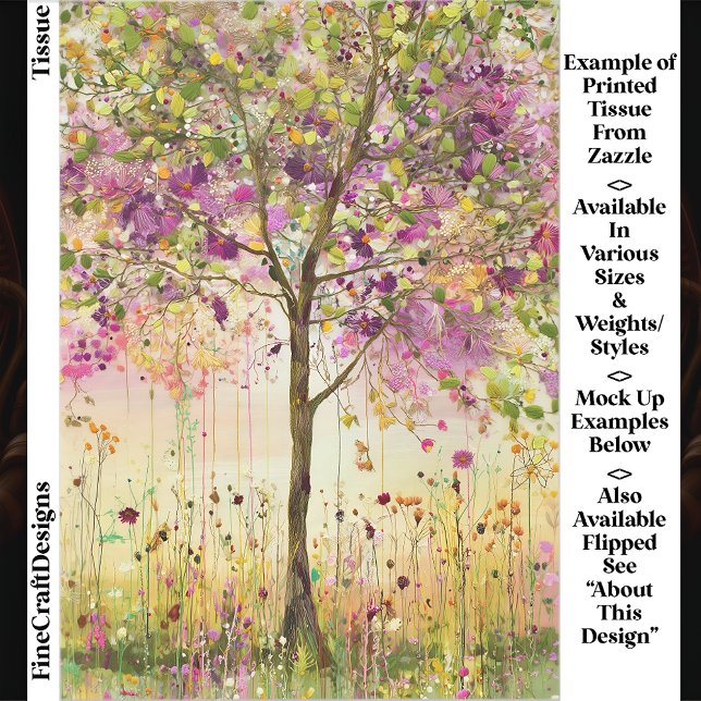 Papel De Seda Árvore com Acentos de Bordados Florais Decoupage E (Criador carregado)