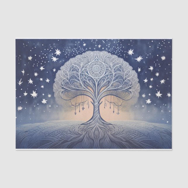 Papel De Seda Árvore da Vida Invernal, Estrelas e Espíritos Gela (Frente )
