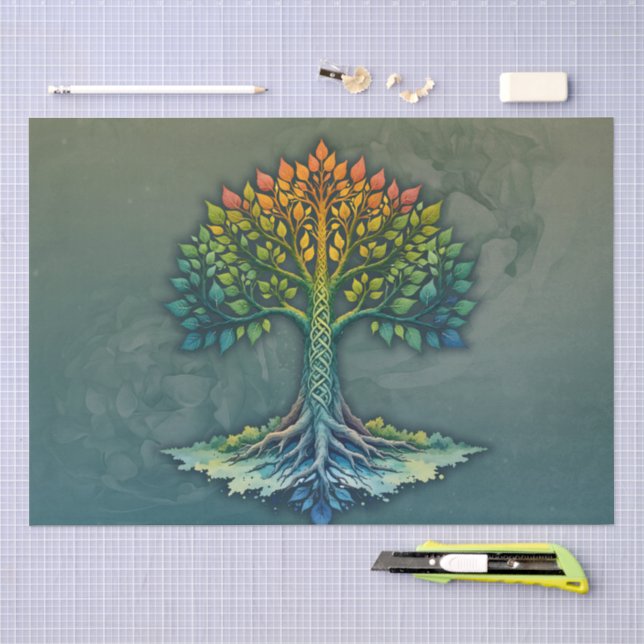 Papel De Seda Árvore da Vida Mudando o Amanhecer  (Arte )