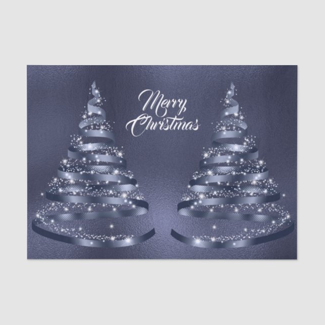 Papel De Seda Árvore de Fita Azul Brilhante de Natal Brilha (Frente )