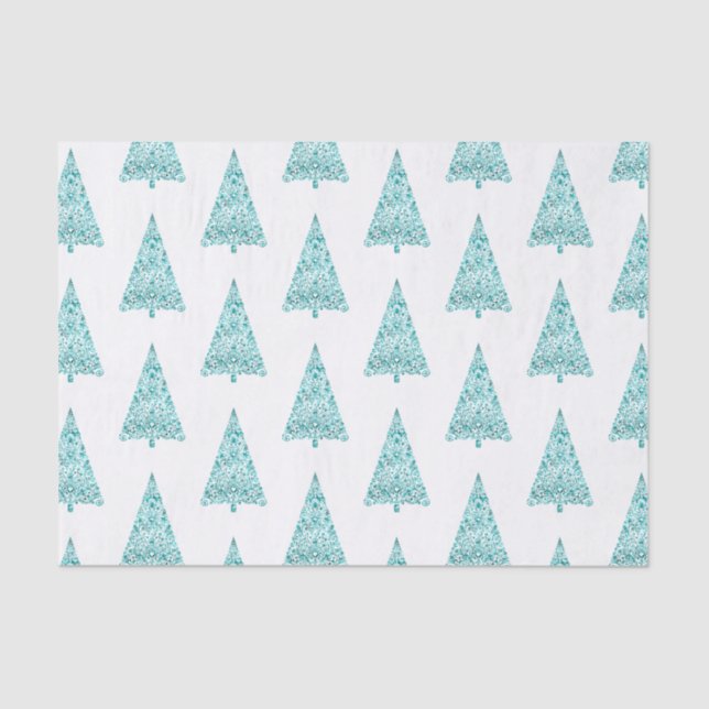 Papel De Seda Árvore de Natal Azul-Aqua Branco (Frente )