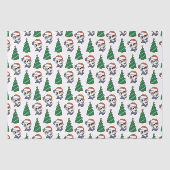 Papel De Seda Árvore de Natal Bonita Panda Red Santa Hat (Frente )