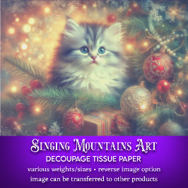 Papel De Seda Árvore de Natal Brilhante Kit Decoupage Gatinho Fo