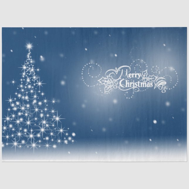 Papel De Seda Árvore de Natal Brilhante Prateada Azul  (Frente )