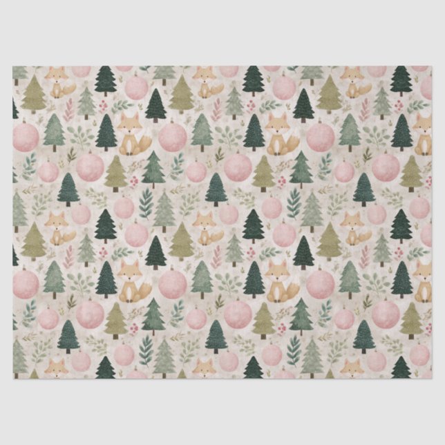 Papel De Seda Árvore de Natal Caprichosa com Raposa de Inverno P (Frente )