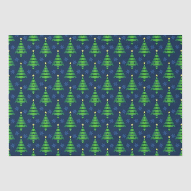 Papel De Seda Árvore de Natal com Floco de Neve Azul e Fundo (Frente )