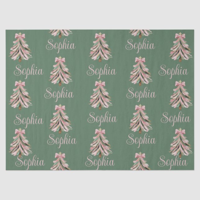 Papel De Seda Árvore de Natal com Laço Croquette Nome Personaliz (Frente )