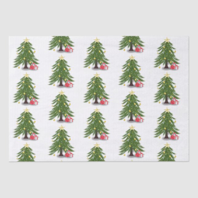 Papel De Seda Árvore de Natal com presente vermelho (Frente )