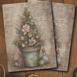 Papel De Seda Árvore de Natal Decorada em Pote Decoupage Vintage