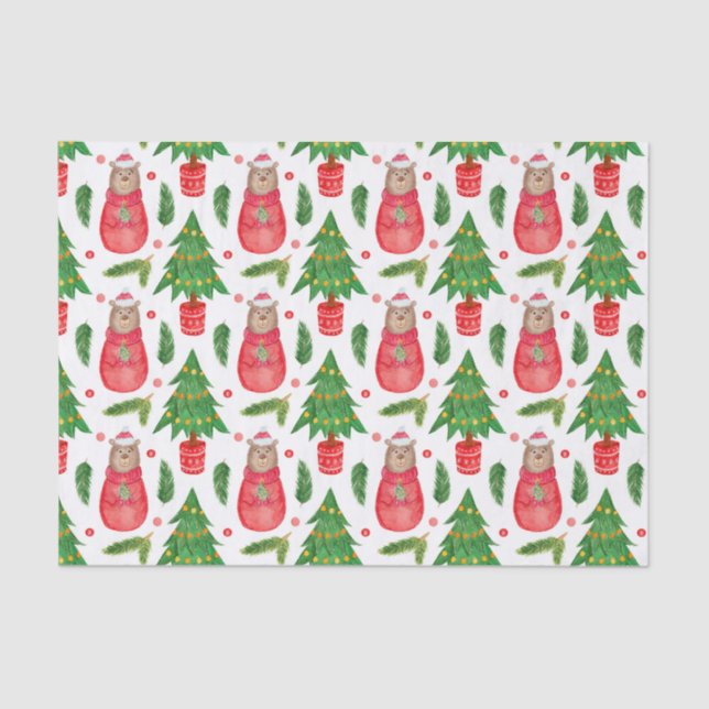Papel De Seda Árvore de Natal e Urso de Teddy (Frente )