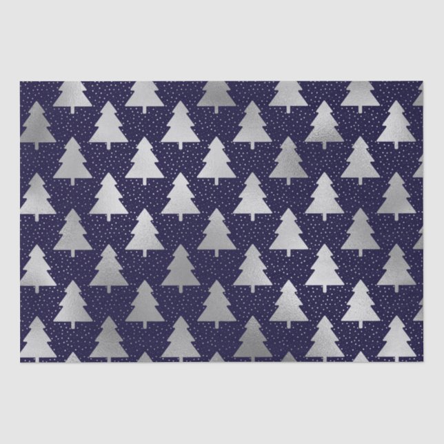 Papel De Seda Árvore de Natal Elegante em Azul e Prata com Folha (Frente )