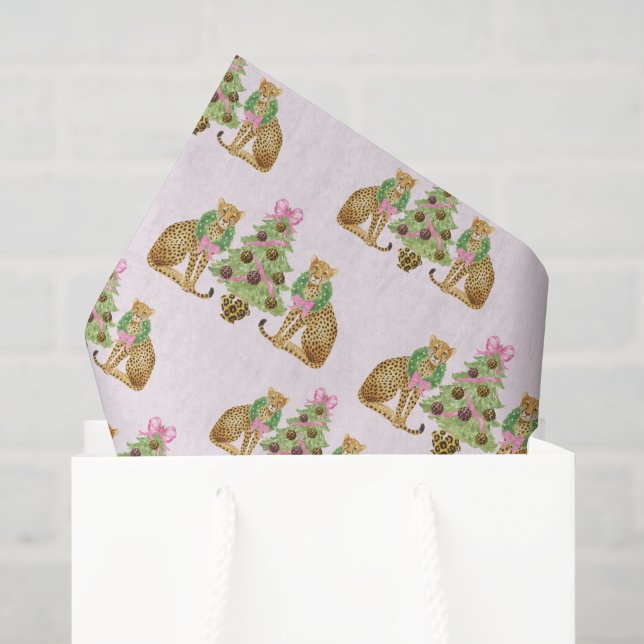 Papel De Seda Árvore de Natal Leopardo Preppy Aquarela (Sacola de presentes)