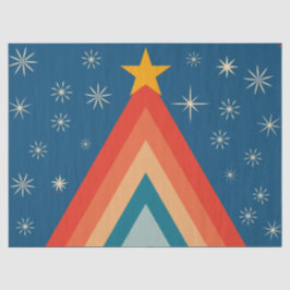 Papel De Seda Árvore de Natal Minimalista Vermelha e Azul Retro