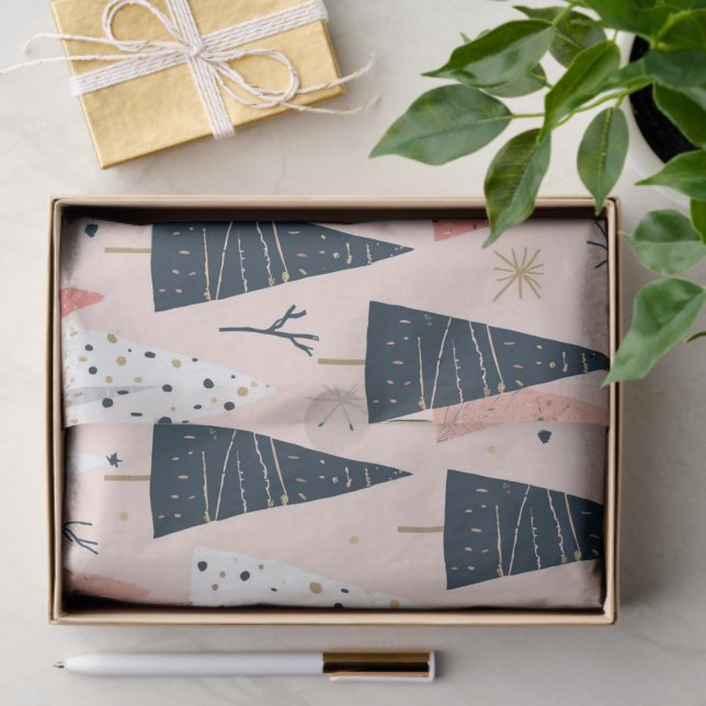 Papel De Seda Árvore de Natal Moderna rosa, preto e branco (Presente)
