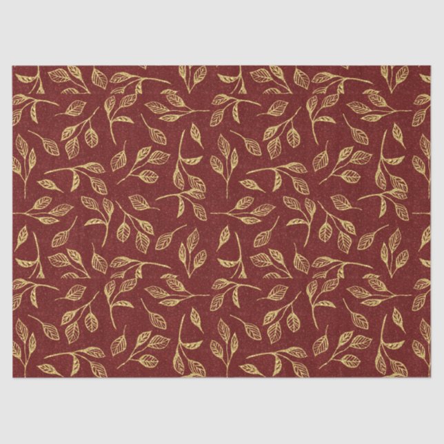 Papel De Seda Árvore de Natal Moderna Vitoriana Dourado Burgundy (Frente )