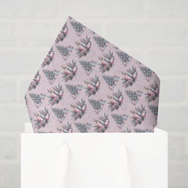 Papel De Seda Árvore de Natal Rosa e Vela (Sacola de presentes)