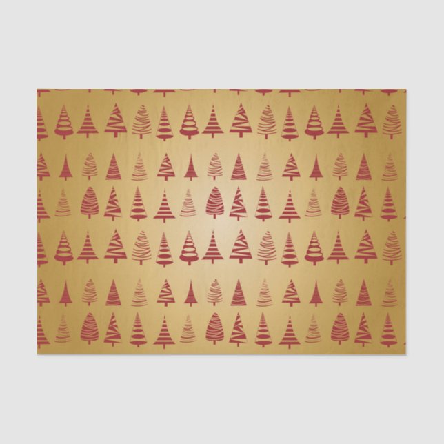 Papel De Seda Árvore de Natal Vermelha moderna no Dourado (Frente )