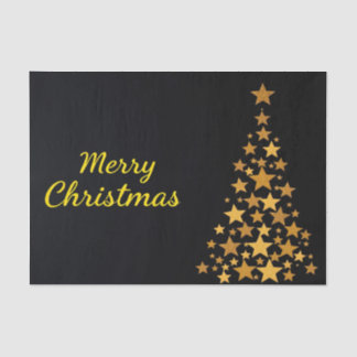 Papel De Seda Árvore Dourada Elegante Feliz Natal em Preto