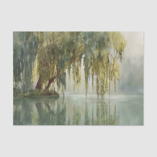 Papel De Seda Árvore Salgueiro Serena Reflexão Arte da Natureza  (Frente )