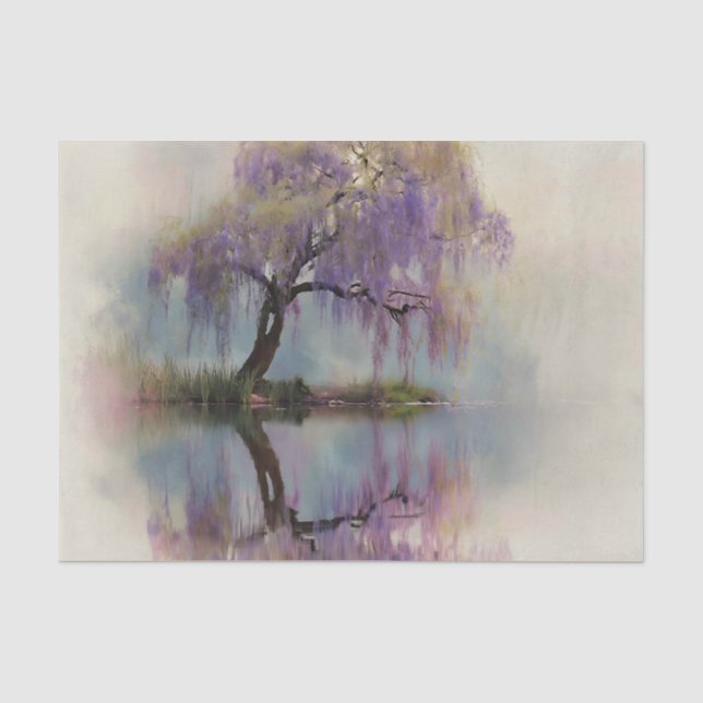 Papel De Seda Árvore Salgueiro Serena Reflexão Arte da Natureza  (Frente )