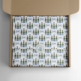 Papel De Seda Árvore Topiária Chinoiserie com Laço Azul