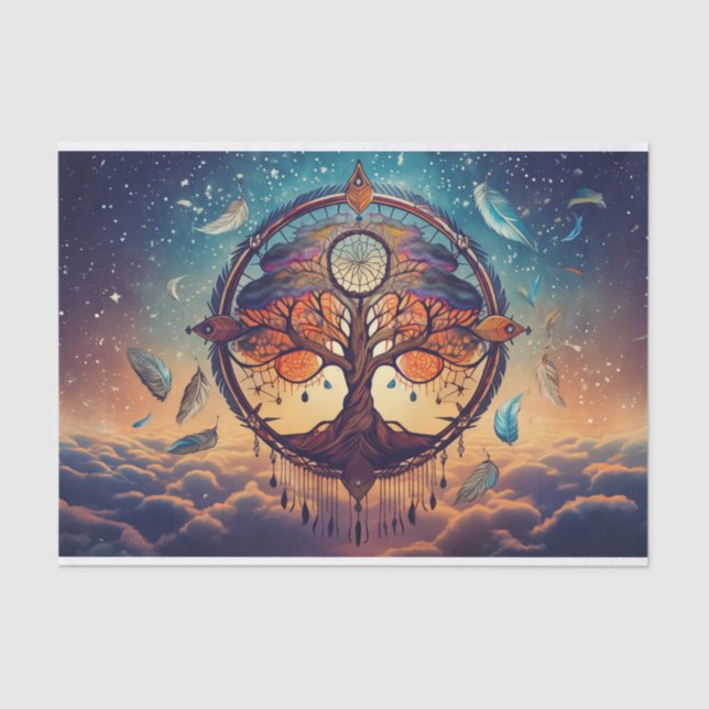 Papel De Seda Árvore Universal da Vida, nas Nuvens (Frente )