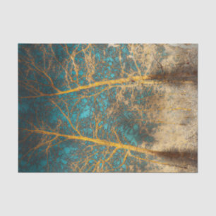 Papel De Seda Árvores da Floresta Céu Turquesa Inverno Floresta