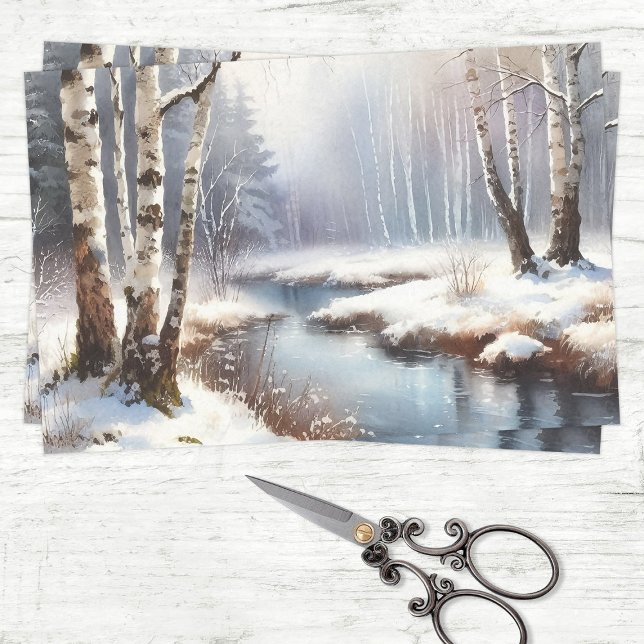 Papel De Seda Árvores de Bétula no Rio de Inverno Decoupage (Criador carregado)