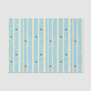 Papel De Seda Árvores de inverno bonitas e aves coloridas