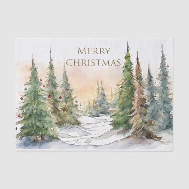 Papel De Seda Árvores de Natal Aquarela Feliz Natal (Frente )