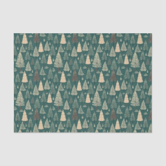 Papel De Seda Árvores de Natal Boho Bege Verde Feriado (Frente )