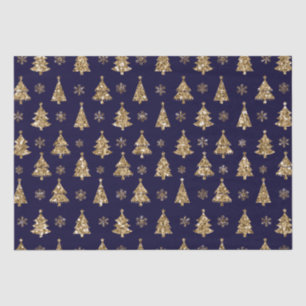 Papel De Seda Árvores de Natal com Brilho Azul e Dourado