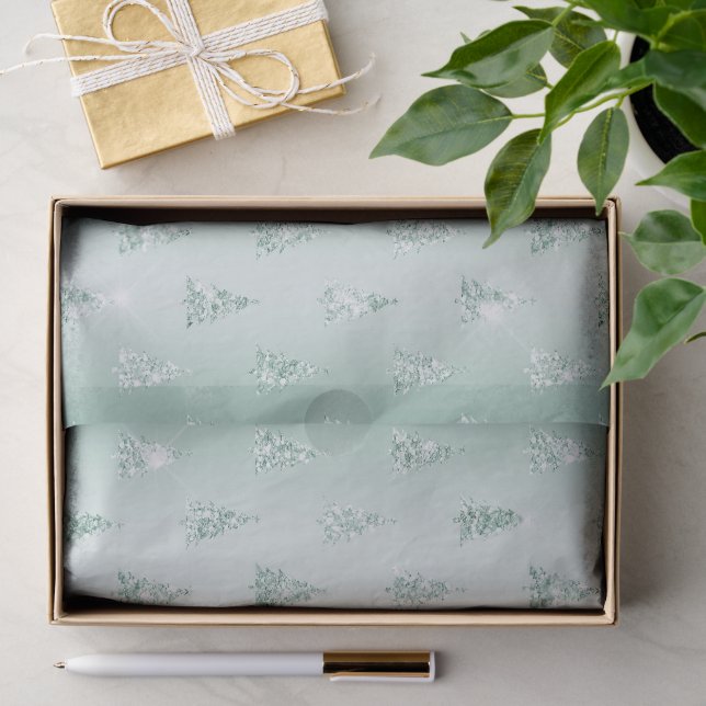 Papel De Seda Árvores de Natal com Brilho Verde Menta  (Presente)