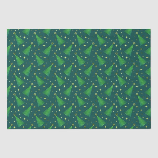 Papel De Seda Árvores de Natal com Estrelas Douradas (Frente )