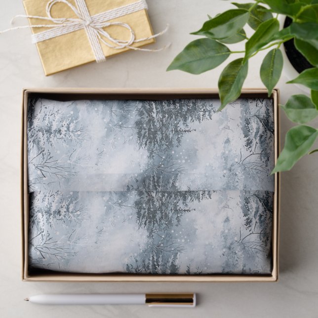 Papel De Seda Árvores de Natal de inverno brancas e azuis (Presente)