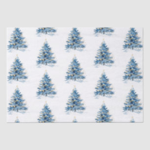 Papel De Seda Árvores de Natal Douradas e Azuis