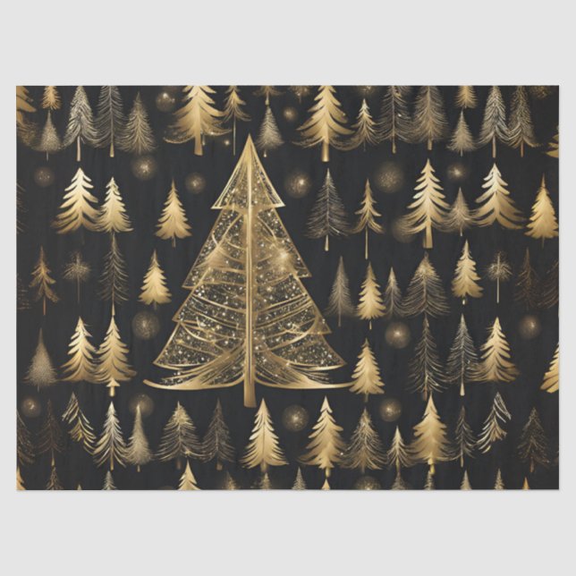 Papel De Seda Árvores de Natal Douradas Embrulho Decoupage Artes (Frente )
