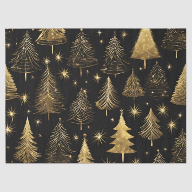 Papel De Seda Árvores de Natal Douradas Embrulho Decoupage Artes (Frente )