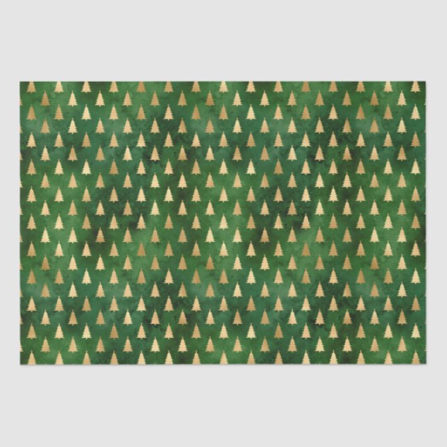 Papel De Seda Árvores de Natal, dourado verde russo (Frente )