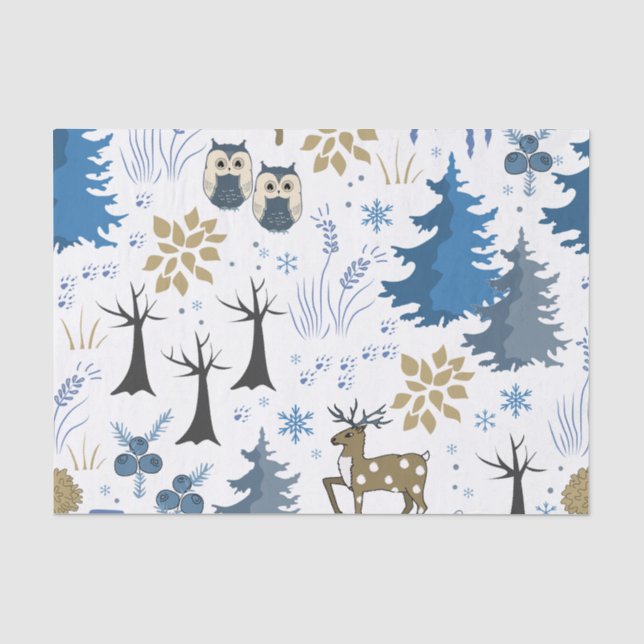 Papel De Seda Árvores de Natal e Animais da Floresta (Frente )